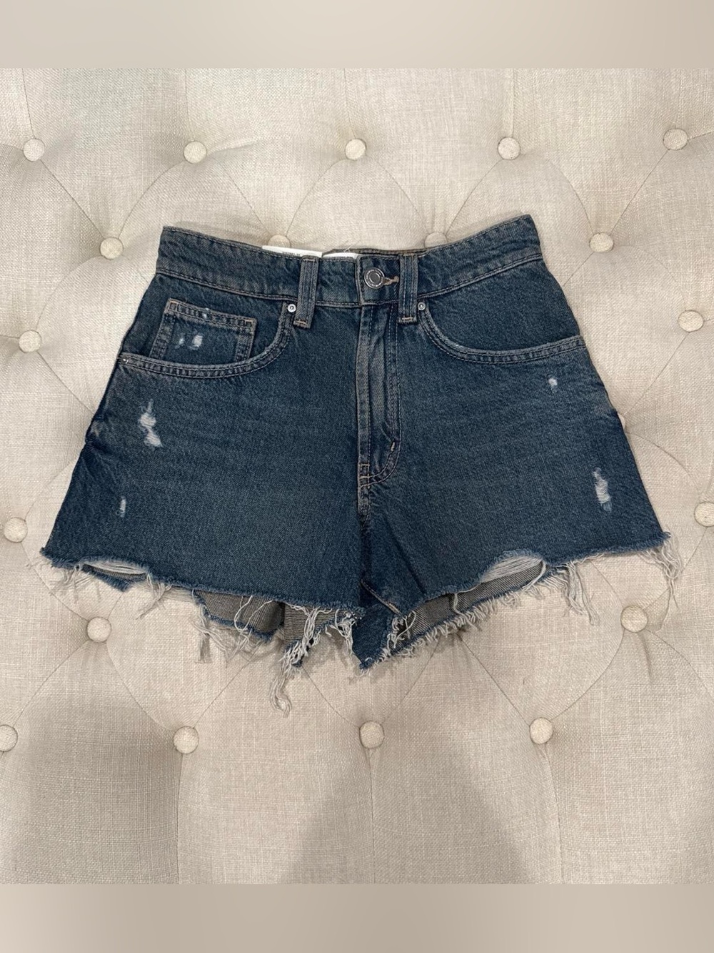 Cotton On Dark Blue Distressed Denim Shorts